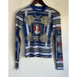 Frida Kahlo Sheer Mesh Long Sleeved Top S Art Chain Graphic Layering Maximalist